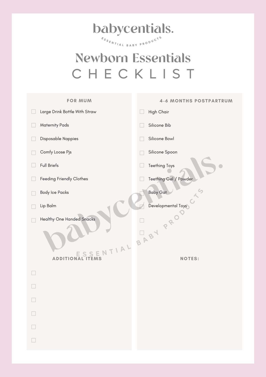 Babycentials Newborn Essentials Checklist