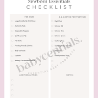 Babycentials Newborn Essentials Checklist